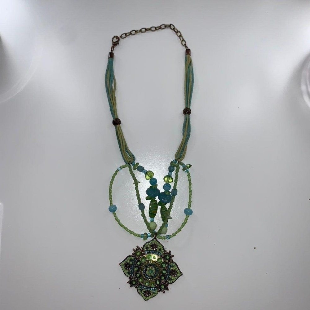 Handmade Green And Blue Costume Necklace